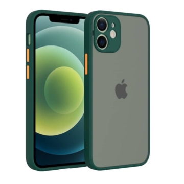 Cellect hibrid tok kemény műanyag hátlappal, zöld szilikon kerettel, narancs gombokkal, iPhone 12 mini