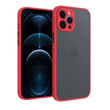 Cellect hibrid tok kemény műanyag hátlappal, piros szilikon kerettel, fekete gombokkal, iPhone 12 Pro Max