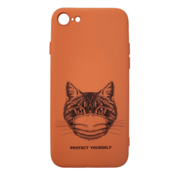 Cellect narancs maszkos macska mintájú TPU szilikon tok, iPhone 7/8/SE (2020)