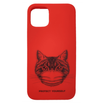 Cellect piros maszkos macska mintájú TPU szilikon tok, iPhone 12 mini