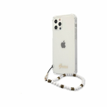 Guess Script and White pearls átlátszó tok gyöngysorral - iPhone 12/12 Pro 