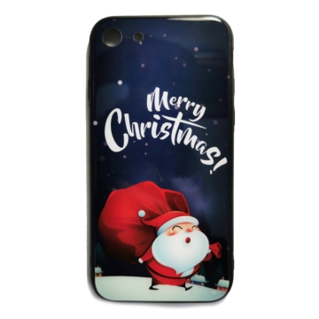 Sötétkék Mikulásos karácsonyi tok edzett üveg hátlappal és TPU (szilikon) kerettel Apple iPhone 8
