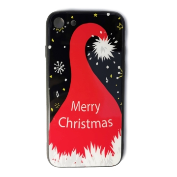 Fekete mikulássapkás karácsonyi tok edzett üveg hátlappal és TPU (szilikon) kerettel Apple iPhone Xr