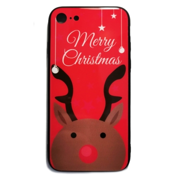 Piros rénszarvasos karácsonyi tok edzett üveg hátlappal és TPU (szilikon) kerettel Apple iPhone 7 Plus/8 Plus