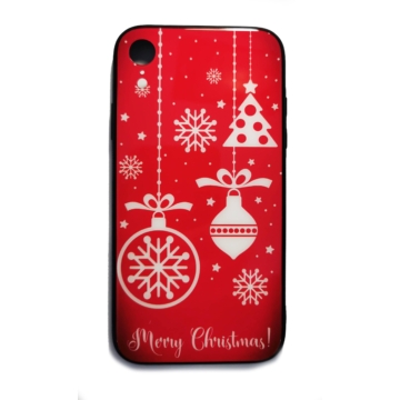 Piros díszes karácsonyi tok edzett üveg hátlappal és TPU (szilikon) kerettel Apple iPhone Xr