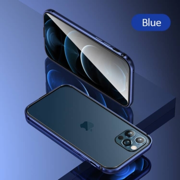 Usams FellWell alumínium ötvözet + szilikon keret bumper tok Apple iPhone 12 - kék