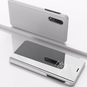 Ezüst színű Clear View flip tok áttetsző fedéllel, Samsung Galaxy A41 SM-A415F