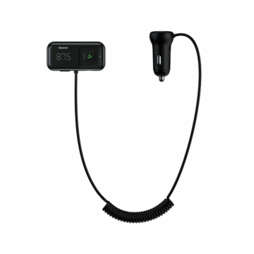 Baseus autós töltő, Bluetooth Fm Transzmitter T-Type S-16 műszerfalra szerelhető kijelzővel, 2xUSB MicroSD, fekete