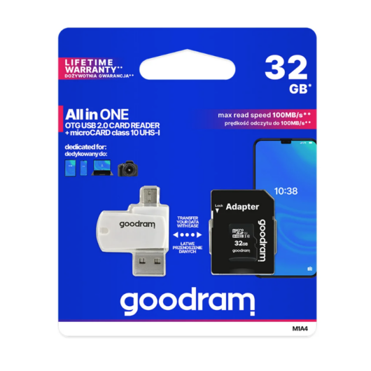GOODRAM All In One memóriakártya TransFlash 32GB (microSDHC EVO - Class 10, UHS-1) + SD adapter + USB kártyaolvasó