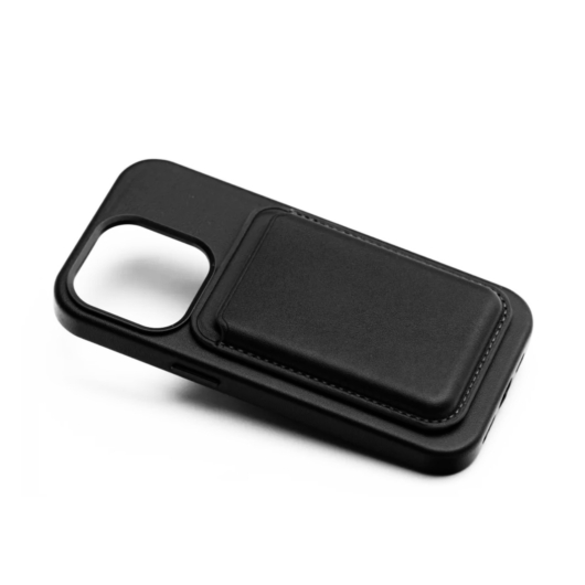 Fekete műbőr iPhone 14 Pro tok ,mágneses bankkártya tartóval 