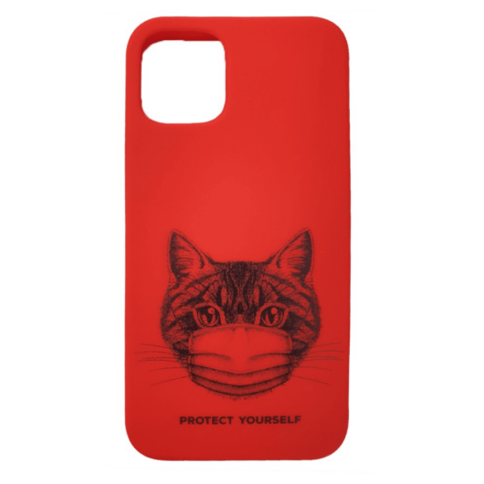 Cellect piros maszkos macska mintájú TPU szilikon tok, iPhone 12/12 Pro