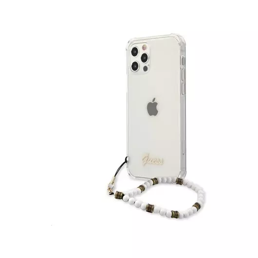 Guess Script and White pearls átlátszó tok gyöngysorral - iPhone 12/12 Pro 