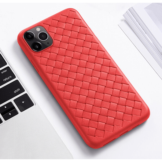 Piros bőr hatású fonott, szellőző szilikon tok, iPhone X/Xs