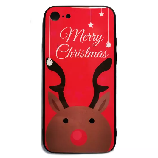 Piros rénszarvasos karácsonyi tok edzett üveg hátlappal és TPU (szilikon) kerettel Apple iPhone Xs Max
