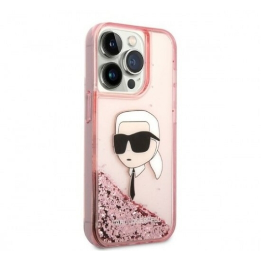 Karl Lagerfeld Glitter Karl Head Apple iPhone 14 Pro hátlap tok, rózsaszín