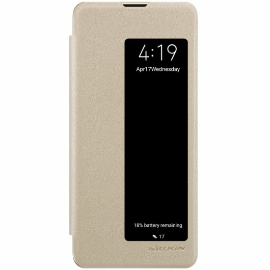 Nillkin Sparkle Oldalra nyíló Flip Arany Bőr tok, műanyag (PC) tartóval, Huawei P30