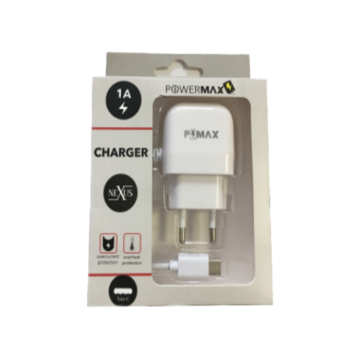 Powermax Nexus Type-C travel charger, hálózati töltő 1A - fehér